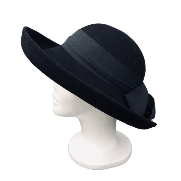 VTG Betmar 80\'s Wide Brim Black Bowler Style Wool Hat W/Ribbon Band And Bow main image 5